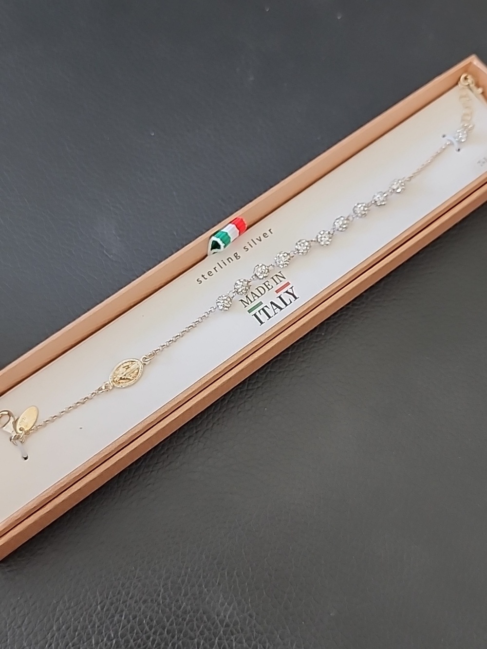 Sterling Silver Crystal Station Bracelet - Italy